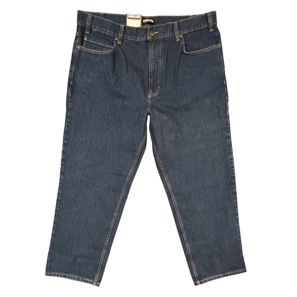 Kirkland Signature Jeans Men 40x30 Blue Dark Wash Straight Leg 100% Cotton Denim